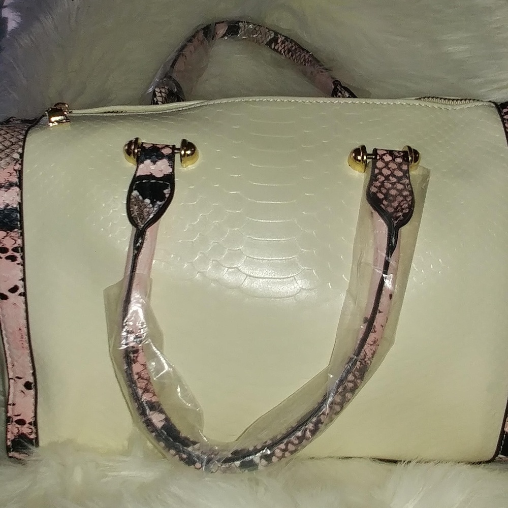 Pink Trim Handbag Faux Reptile  NWOT